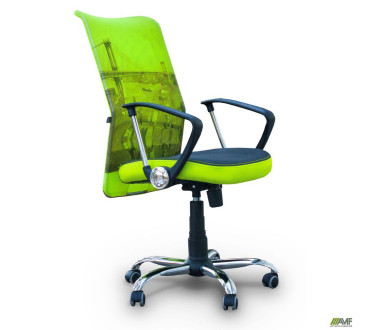 Крісло АЕРО HB сидіння Сітка сіра, боковини Zeus 047 Light Green / спинка Сітка лайм-Brooklyn Bridge